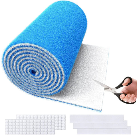 Cut-To-Fit Air Vent Filters 20-Inch By 90-Inch With Electrostatic Triple-Layer Filtration shown with scissors and adhesive tape