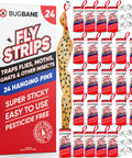 Heavy Duty Indoor Fly Strips With Stainless Hanging Hooks, Odor Free Sticky Bug Tape For Fruit Gnats And Houseflies, Nontoxic Pest Control Ribbon That Snags Hard with 24 sticky traps in packaging.