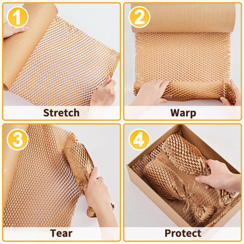 Top Shelf Honeycomb Packing Paper Stretch Roll With Extra Fragile Labels For Moving And Shipping Lightweight Cushion Wrap in use guide.
