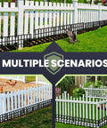No Dig Fence Panels 14 Pack, Garden Barrier Fence To Keep Varmints Out And Stop Digging For Dogs And Rabbits, 13 Inch High By 16.7 Inch Long Panels, Covers About 19.52 Feet, installed in various garden settings.