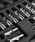 Amazon 13-piece annular cutter set with 3/4 in Weldon shank, HSS, diameters 7/16–1-1/16 in, in foam case