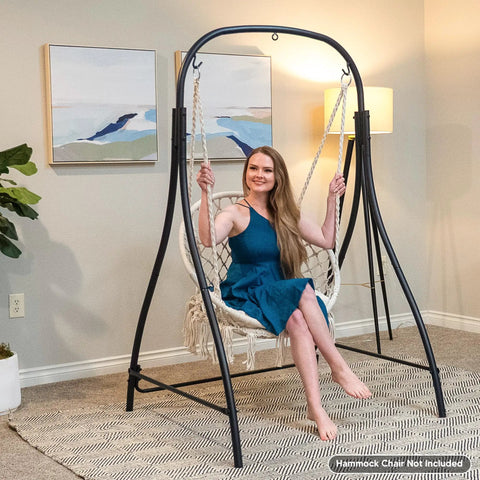 Beefy Heavy-Duty Steel Hammock Chair Stand With 400 Lbs Capacity, Adjustable Height, indoor use, chair not included, black.