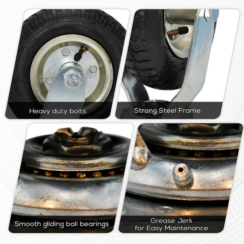 Top Notch 8 Inch Pneumatic Industrial Caster Wheels With Slick Black Rubber Tires For Smooth Rolling And Heavy Duty Floor Protection Steel Hub Ball Bearing Swivel Base Pack Of 2 close-up of steel hub and ball bearings