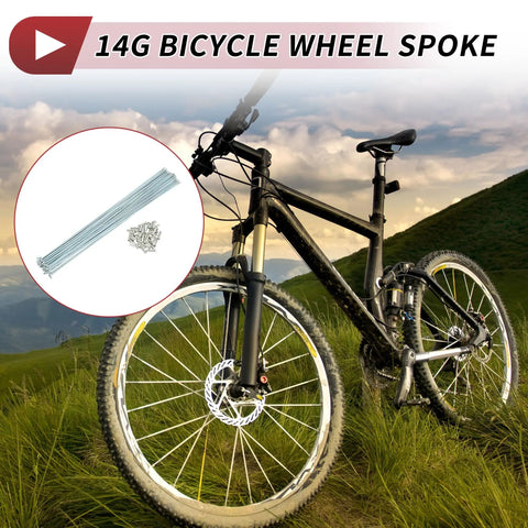 14G J Bend Bicycle Spokes 294mm Length With Nipples For MTB Wheels 36 Pack with mountain bike in scenic landscape