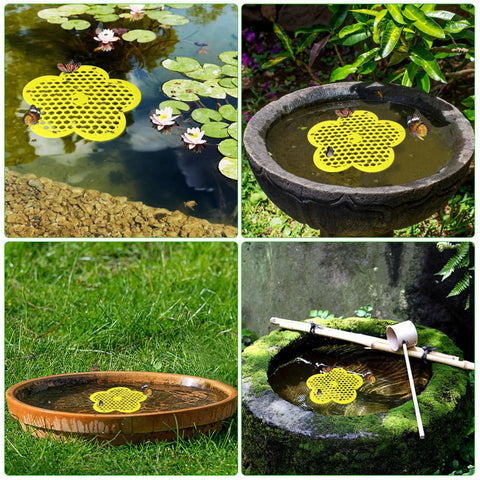 Floating Bee Island Kit For Garden And Pool 4 Pack, 8.66 Inch EVA Foam Bee Watering Station With Flower Float in various water settings