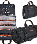 Roll Up Tool Organizer Bag For Mechanics, Electricians, And Bike Riders, 13 Pockets With 5 Large Zip Bags, open and rolled views