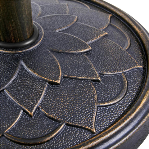 Close-up of Heavy Duty Bronze 18 Inch Patio Umbrella Base All Weather Resin Stand 26 Lb Outdoor Garden Yard Stabilizer texture