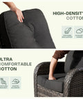 High-density cotton cushions on wicker chairs, 5 Piece All Weather Patio Set With Wicker Chairs And Coffee Table High Back Swivel Rockers.