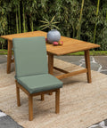 EarthFiber 4 Pack Outdoor Patio Dining Chair Cushions 20x44 Rain Proof Seat Pads on wooden chair, sage green, outdoor setting