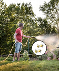 Man using hose with Brass Garden Hose Connector Repair Kit With Stainless Clamp, watering garden.