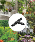 Center image shows 60 Pack 1/4 Inch Barbed Tee Fittings For Drip Irrigation Systems End Plug Connectors in a garden setting.