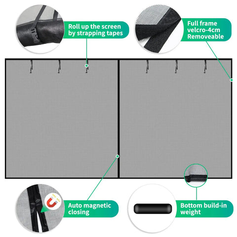Magnetic Garage Door Screen For One Car 9x8 Feet, Easy To Install with detailed features including strong edges, fiberglass mesh.