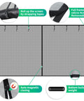 Garage Door Screen For 2 Car Garage With Magnetic Closure And Heavy Duty Weighted Bottom Self Sealing Fiberglass Mesh, details shown.