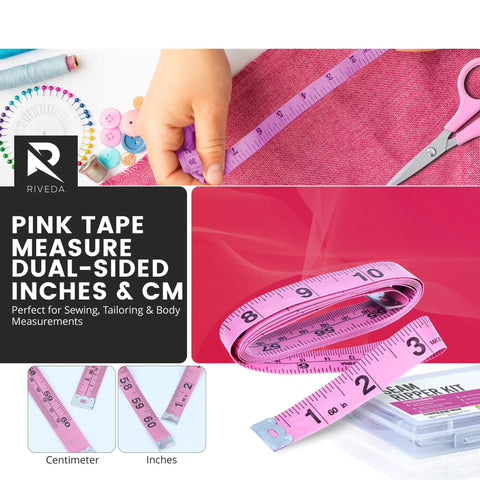 All In One Handy 7 Piece Seam Ripper Kit With 2 Large Rippers Including Classic And Ergonomic visible with pink measuring tape