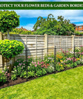 Six Panels Black Chicken Wire Garden Fence Set installed in a garden, protecting flower beds using modular panel and stake system.