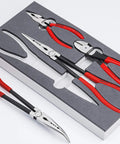 4 Piece Automotive Pliers Set In Foam Tray Storage With Combo Pliers, Diagonal Cutters, Long Reach Pliers Straight Nose And Bent Nose