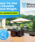 Patio with BaseMate 4 Piece EVA Umbrella Base Weights Up To 200 Lb, supporting a cantilever umbrella over outdoor furniture.
