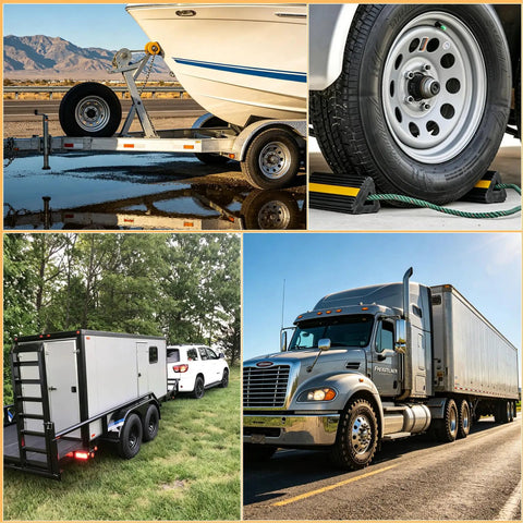 Road Ready Trailer Bearing Rebuild Kit Designed For 2000 To 2200 Pound Axles with boat on trailer and truck images.