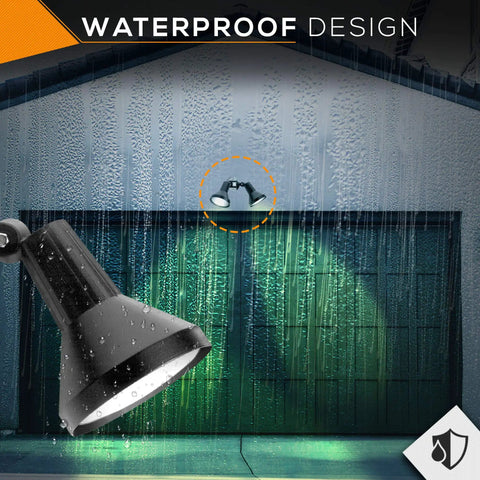 Two Pack Outdoor Security Flood Lights 150W PAR38 Heavy Duty Cast Aluminum Housing Weatherproof Black Finish Two Head Floodlight Set For Yard Porch Driveway Quick Install Durable Outdoor Lighting