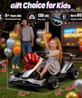 Child sitting on 24V Electric Drift Go Kart With Dual 800W Motors 10Ah Battery 8.2 MPH Top Speed 3 Speed Modes outdoor toy