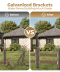 Before and after images of a fence using Rock-Solid 2x4 Fence Brackets for Wood Posts and Rails, Heavy-Duty Galvanized Steel Connectors.