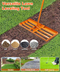 Heavy Duty Lawn Leveling Rake With 72 Inch Adjustable Handle for Soil Sand and Grass on garden path