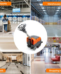 17 Inch Walk Behind Floor Scrubber Machine With 7.9 To 9.2 Gallon Tanks displayed in various commercial settings
