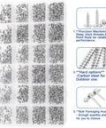 No Nonsense 1200 Pcs Silver Carbon Steel Self Tapping Screw Pack M1.2 To M2.3 Assorted Kit With Built In Washers arranged in a storage case.