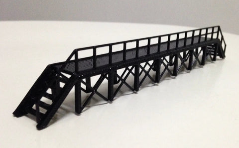 Top Shelf 3D Printed Railway Maintenance Platform For Station Engine House HO OO Scale Model Train Layout Ready To Paint Accessory With Knockout Detail showing black PLA service platform with steps.