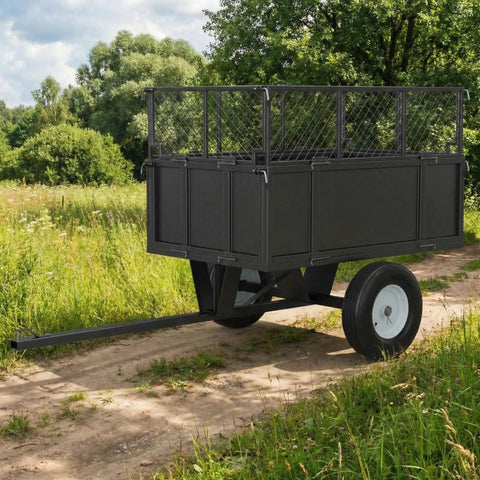 Heavy Duty Steel Utility Dump Trailer With 17 Cu Ft Capacity Removable Mesh Sides Pneumatic Tires And 750 Lb Tow Behind Workhorse for hauling