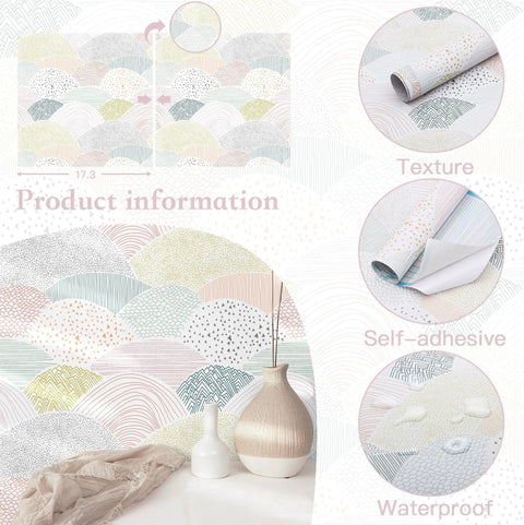 Peel And Stick Wallpaper Dot And Line Boho Pink Vinyl Roll 15.5 Inch By 78.7 Inch Self Adhesive Removable Wall Covering