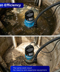 1/2 HP Submersible Trash Pump With Thermoplastic Body Delivers 2370 GPH High Flow Sewage Water Removal For Basements Sumps Wells Portable Design 10ft Power Cord Plug And Play Setup visible in a basement setting handling water removal efficiently.