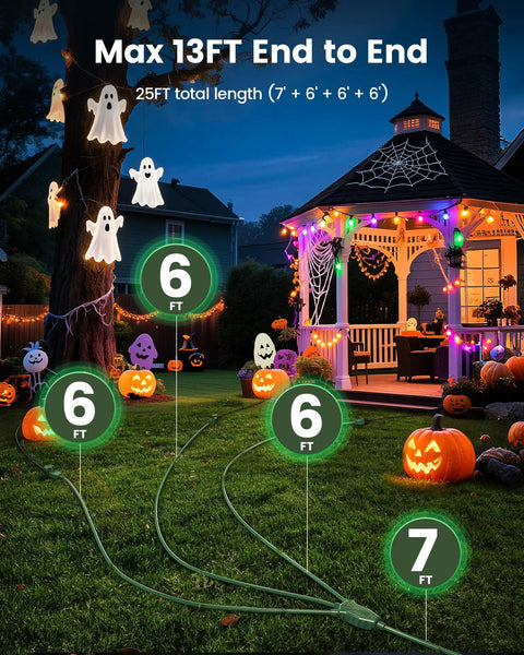 Heavy Duty 25 Foot Outdoor Extension Cord Featuring Three Badass Multiple Outlets And 18 Gauge Weatherproof Construction in Halloween setup outdoors.
