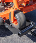 Guardian zero-turn lawn mower lift jack, orange steel frame, 27" height, 550 lb capacity, large wheel.