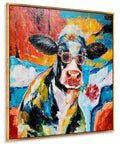 Cool Cow Portrait With Sunglasses Modern Hand Painted Textured Wall Art Framed Cow Head Floral Canvas Bold Black White Red Blue Colorway For Living Room Bedroom Or Bath A Fresh Totally Vibey Statement Piece
