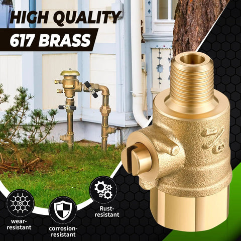 Two Pack 1/8 Inch Male To 1/4 Inch Female Test Cock Kit With Brass Body and PTFE Sealant Tape shown in outdoor sprinkler setup