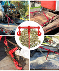Heavy Duty 3/8 To 1/2 Inch Chain Binder Kit With 2 Grade 70 Ratchet Chains, 10 Ft Each, 9200 Lbs WLL, securing equipment on flatbed.