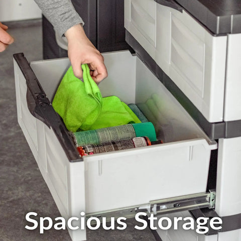 Space Saving 3 Tier Resin Storage Cabinet With Drawers For Garage Office Home And Laundry Room Gray With Charcoal Trim Fully Assembled