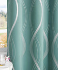 Aqua Blue 100 Percent Blackout Curtain Panels With Wave Pattern 84 Inches Long 2 Pieces 52 Inches Wide Thermal Insulated