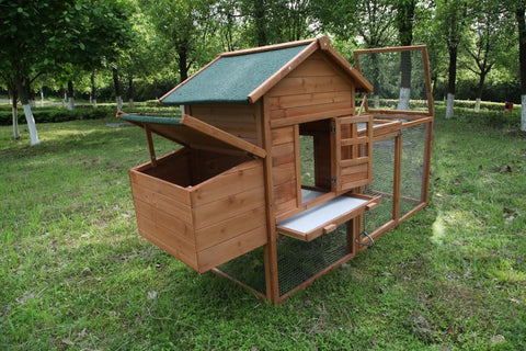 80 Inch Two Tier Chicken Coop With Nest Box Run And Ramp, Indoor Outdoor Poultry House For 2 To 4 Chickens in garden setting