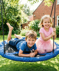40 Inch Flying Saucer Tree Swing for Backyard Fun and Playground Action with kids, blue fabric, hanging ropes