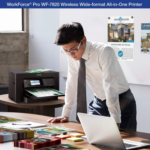 Super Sleek Wireless All In One Wide Format Inkjet Printer Dropping Ridiculously Crisp 13x19 Prints With Nifty Heat Free Tech For Hustlers And Studio Projects in a modern office setting.