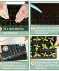 Seed Starter Tray Kit Set 10 Pack With 400 Cells Durable Germination Trays Humidity Vented Domes And Bases in use steps