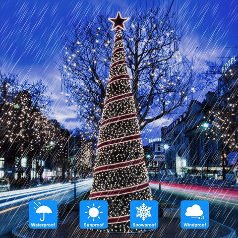 Extra Long Solar Fairy String Lights 288FT 800 LEDs, 4 Pack 72FT Each String Waterproof Outdoor Twinkle Lights on street tree at night