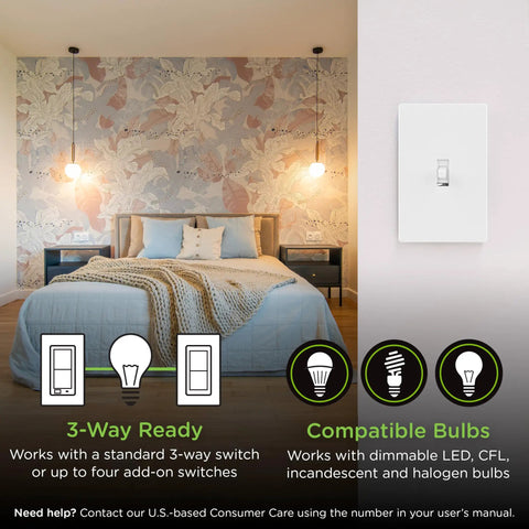 Slick Z Wave Long Range Dimmer Switch With Classic Toggle Design For Effortless Smart Home Control Compatible With Alexa And Google Assistants For No Sweat Diy Installation in a modern bedroom setting.