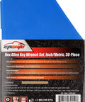 30-Piece Hex Key Set With Long Arm SAE And Short Arm Metric Allen Wrenches, Durable Storage Case packaging details.