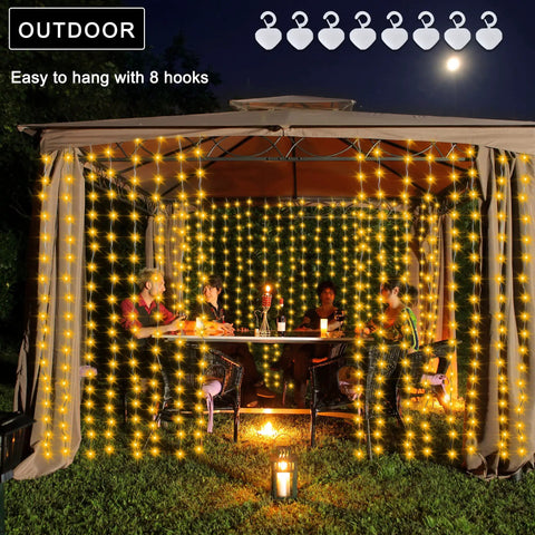 Solar Curtain Lights 7.9 Feet By 6 Feet With 144 LEDs Outdoor Waterproof Fairy String Lights For Gazebo