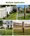 Heavy Duty Fence Post Repair Kit With Rock Solid H Shaped Steel Extenders And Dead Simple Ground Spike Anchors displays multiple applications including garden fence and mailbox posts.