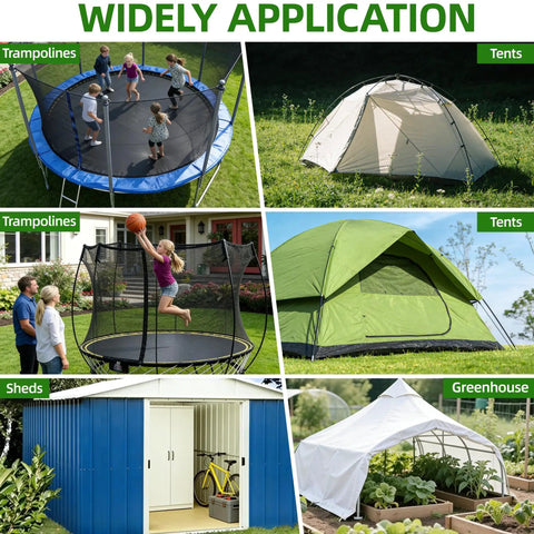 Various outdoor setups using 12 Inch Rustproof Aluminum Screw In Tent Stakes Set With 8mm Drill Adapter And Hooks, Heavy Duty Ground Anchors