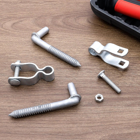 Farm gate hinge kit, 4 pieces, galvanized steel rustproof hardware with screws, bolts, and clamps